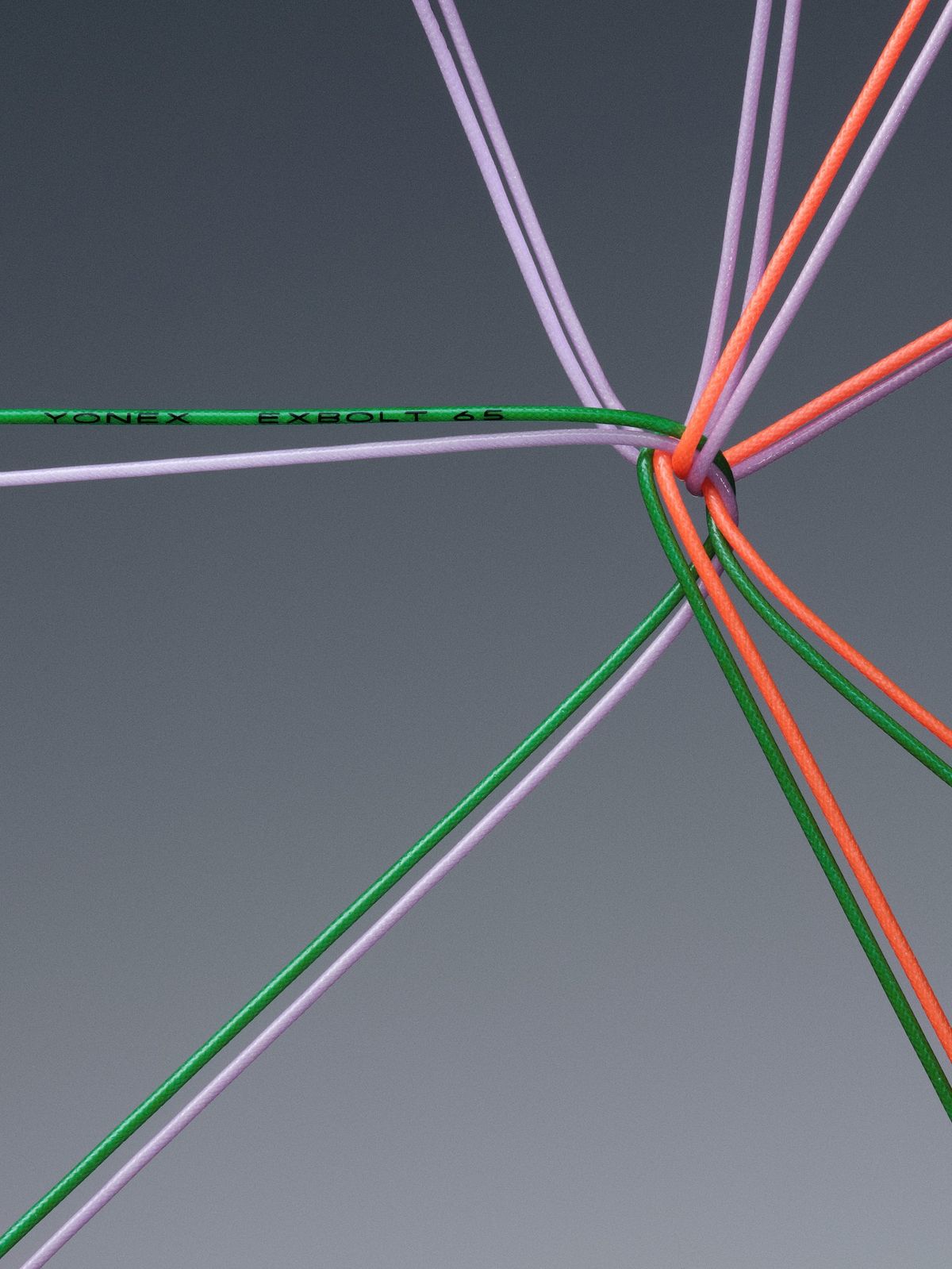 Coloured strings knotted through a single anchor point